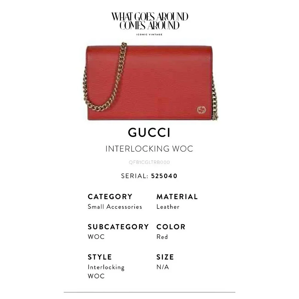 Gucci Interlocking G WOC Authentic Red Pebbled Leather Wallet on Chain Gold Tone